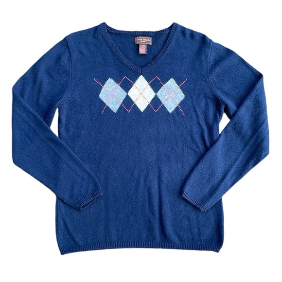 DUCK HEAD WOMEN’S  VINTAGE BLUE LONG SLEEVE V-NECK SWEATER SIZE LARGE - Picture 1 of 5
